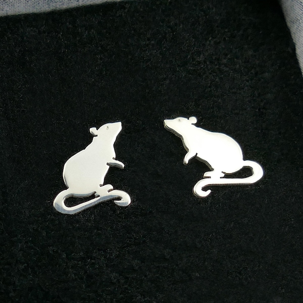 Sterling silver adorable rat stud earrings, cute rodent