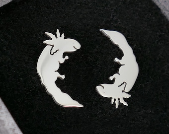 Sterling silver axolotl stud earrings, cute earrings