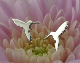 Silver hummingbird stud earrings