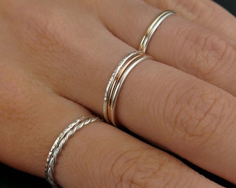 Sterling silver dainty stackable rings, solid yellow or rose gold