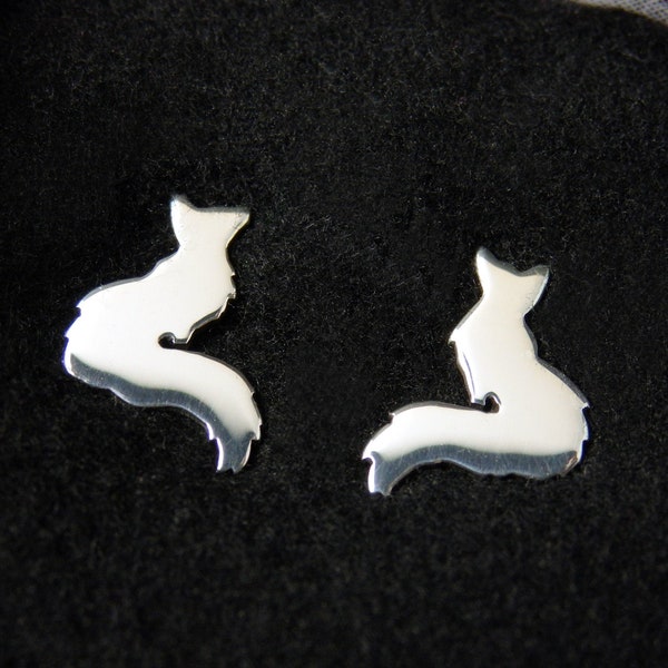 Silver fox stud earrings, red fox puppies