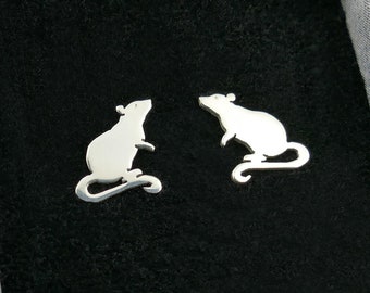 Sterling silver adorable rat stud earrings, cute rodent