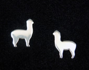 Handmade silver alpaca stud earrings, baby llamas