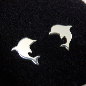 Sterling silver dolphin stud earrings, rose gold plated, yellow gold plated fish handmade gift