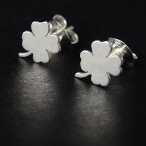 Sterling silver four leaf clover stud earrings, lucky charm, 24ct yellow gold, rose gold plated, handmade flat back studs available