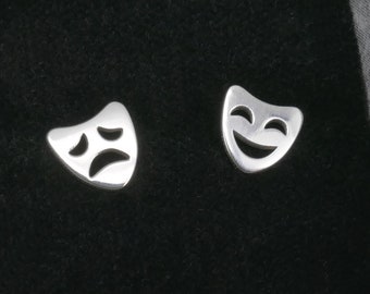 Comedy tragedy masks silver stud earrings, theatre gift, sock and buskin