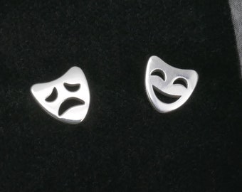 Örhängen i sterlingsilver med komedi-tragedimask: Teatergåva, guldplätering tillgänglig