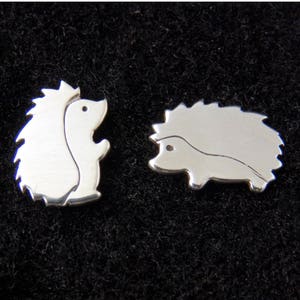 Little silver hedgehog stud earrings, porcupine, hedgehog babies