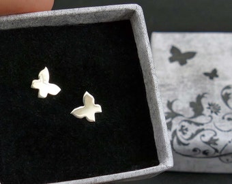 Tiny sterling silver butterfly stud earrings