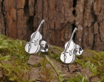 Sterling Silver Cello Stud Earrings: Musician Gift, Rose or Yellow Gold Plating Available