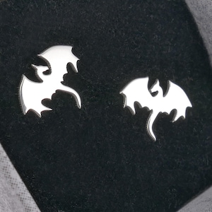 Sterling silver dragon stud earrings, 24ct yellow gold plated handmade jewelry, rose gold