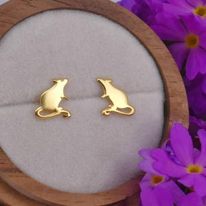 Sterling silver adorable rat stud earrings, cute rodent, rose gold and yellow gold plating available