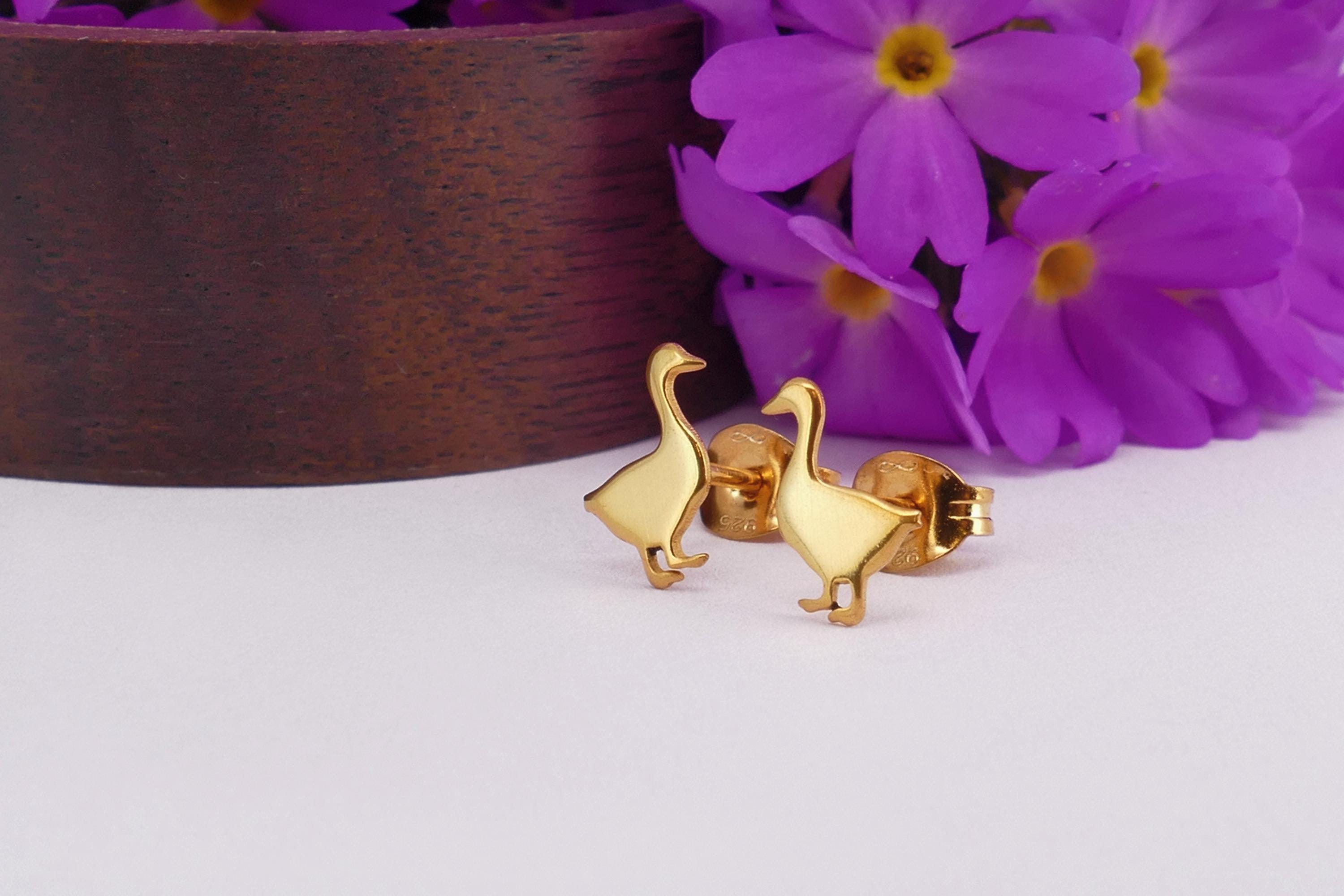 CUPENDA Orecchini Anatra In Argento 925 Placcato Oro 18k | Simpatici Orecchini Gialli Per Donne | Ipoallergenici Con Scatola Regalo
