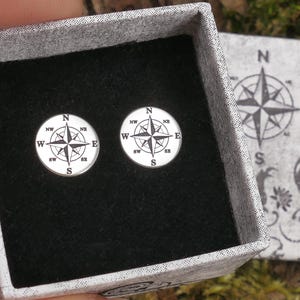 Compass sterling silver stud earrings, 24ct yellow gold, rose gold plated, handmade flat back studs available