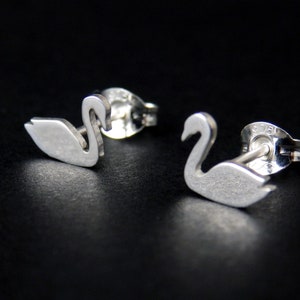 Sterling silver swan stud earrings, white or black image 4