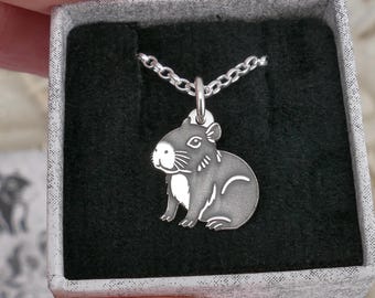 Cute Relaxed Capybara Pendant Handmade Sterling Silver Necklace with Chain: Animal Jewellery