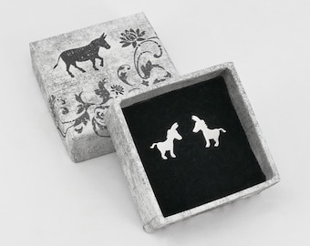 Silver donkey stud earrings, animal ass jewelry