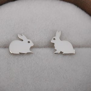 Cute silver rabbit stud earrings, peter,  24ct yellow gold bunny handmade jewelry, rose gold plated cute handmade flat back studs available