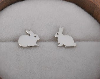 Boucles D'oreilles Enfant Lapin En Argent 925 | Modèle Mignon Et Coloré | Poinçon 925, Sans Nickel | Idéal Cadeau Pour Fille
