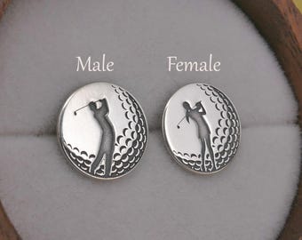 Orecchini a bottone da golf in argento sterling, fatti a mano, placcati in oro giallo o oro rosa