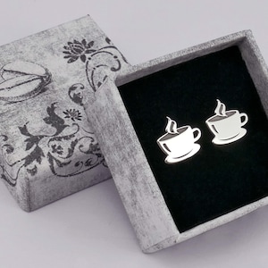Sterling Silver Coffee Mug Stud Earrings: Handmade Gold/Rose Gold Plated