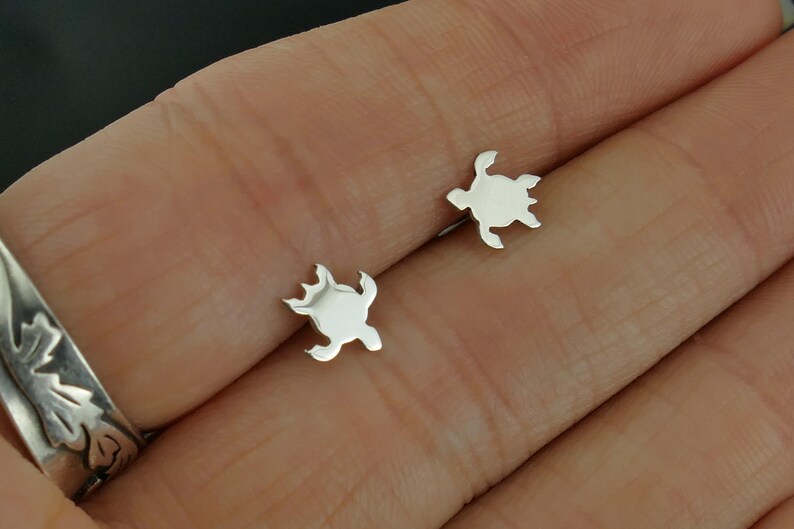 Handmade Silver Turtle Stud Earrings Cute Little Earrings - Etsy UK