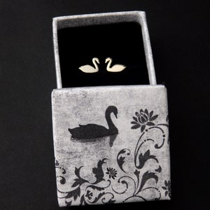 Sterling silver swan stud earrings, white or black image 6