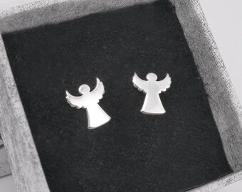 Orecchini a bottone con angelo in argento sterling: gioielli fatti a mano con angelo custode, placcati in oro rosa o giallo - Italia