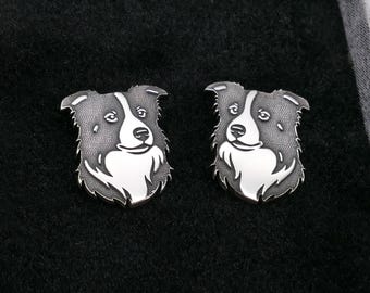 Pendientes de plata de ley con diseño de perro Border Collie: Regalo para amantes de los perros, chapado en oro amarillo y oro rosa.