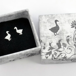 Sterling silver geese stud earrings, 24ct yellow gold plated little goose, rose gold plating, duck, bird