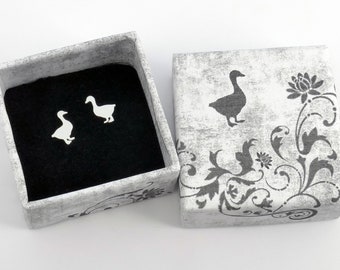 Sterling Silver Goose Stud Earrings: 24ct Gold Plated Duck Bird
