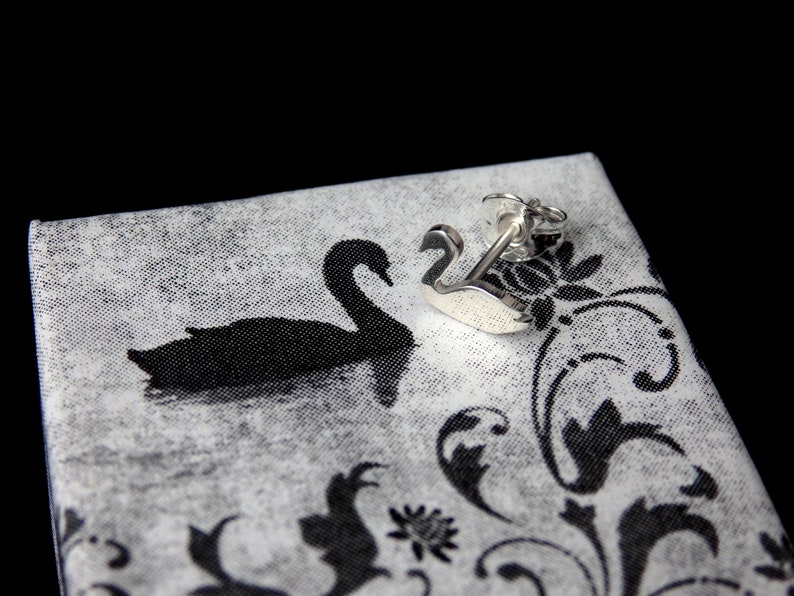 Sterling silver swan stud earrings, white or black image 3