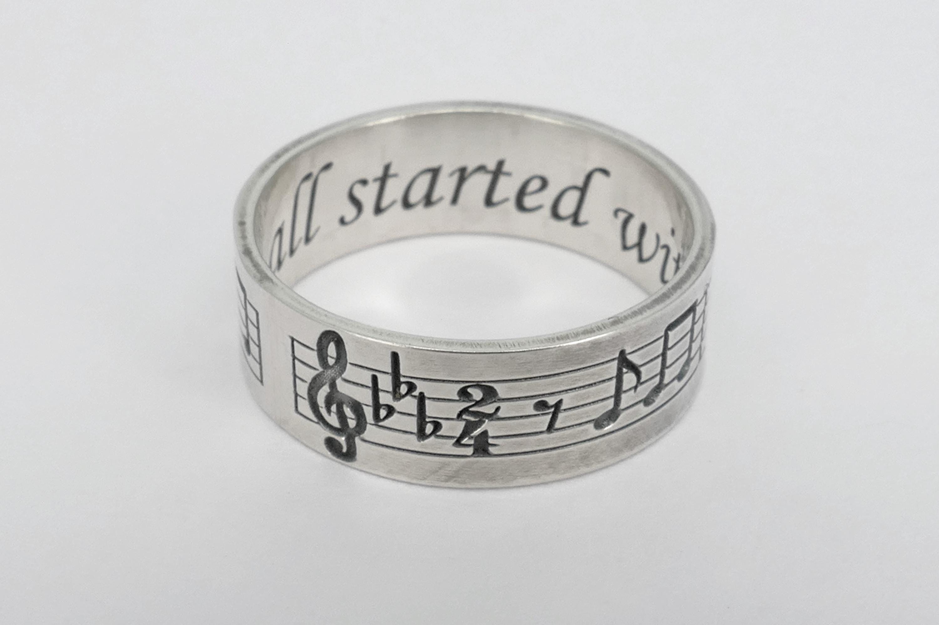 Sterling Silver Music Notes Ring, Handmade Custom Engraved Wedding Band ...