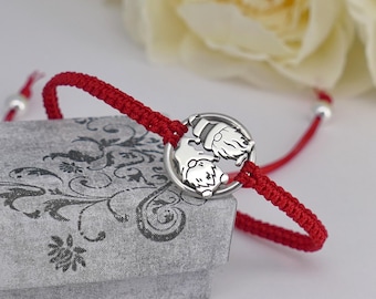Pulsera de cordón ajustable con forma de gnomo de jardín en plata de ley, varias opciones de color, amuleto de la suerte gonk