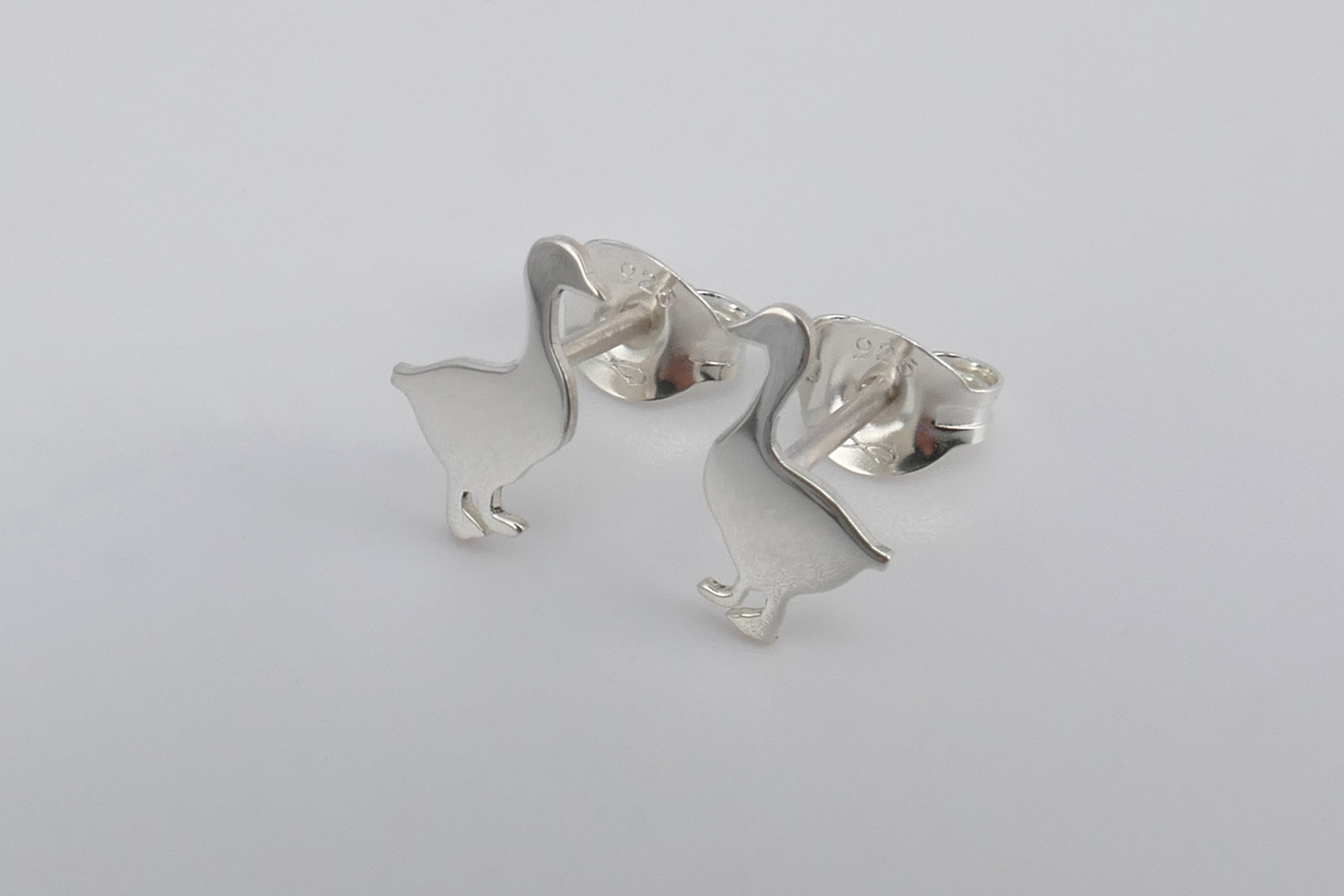 Orecchini a bottone in argento sterling a forma di oca: anatra placcata in oro 24 carati - Italia