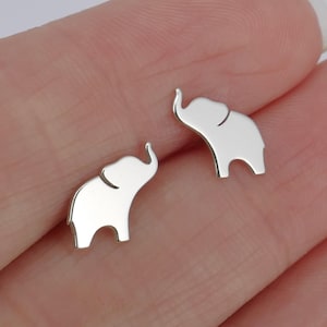Handmade silver or solid gold elephant stud earrings, good luck charm