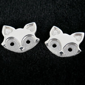 Pendientes de zorro plateado, cachorros de zorro rojo, bonitos pendientes, chapados en oro amarillo de 24 quilates, chapados en oro rosa, hechos a mano, pendientes con parte trasera plana.