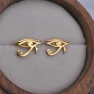 Sterling silver ra eye stud earrings, ancient themed jewelry, 24ct yellow gold plated, rose gold plated