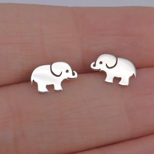 Smiling Elephant Stud Earrings: Sterling Silver, Gold Plated Good Luck Charm
