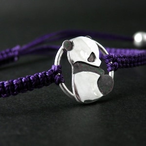 Sterling Silber Panda verstellbares Kordelarmband, mehrere Farboptionen