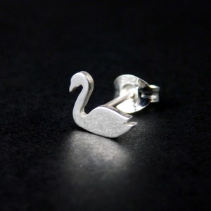 Sterling silver swan stud earrings, white or black image 5