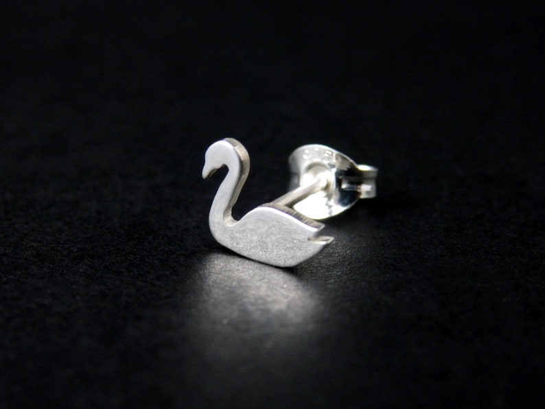 Sterling silver swan stud earrings, white or black image 5