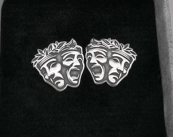 Komedi- och tragedimasker i sterlingsilver: Teatergåva, guldplätering tillgänglig