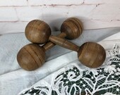 Pair, Antique Wooden Exercise Weights, Dumbbells, Early 1900s, man cave vintage decor, Chic Shack Antique