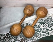 Pair, Antique Wooden Exercise Weights, Dumbbells, Early 1900s, man cave vintage decor, Chic Shack Antique