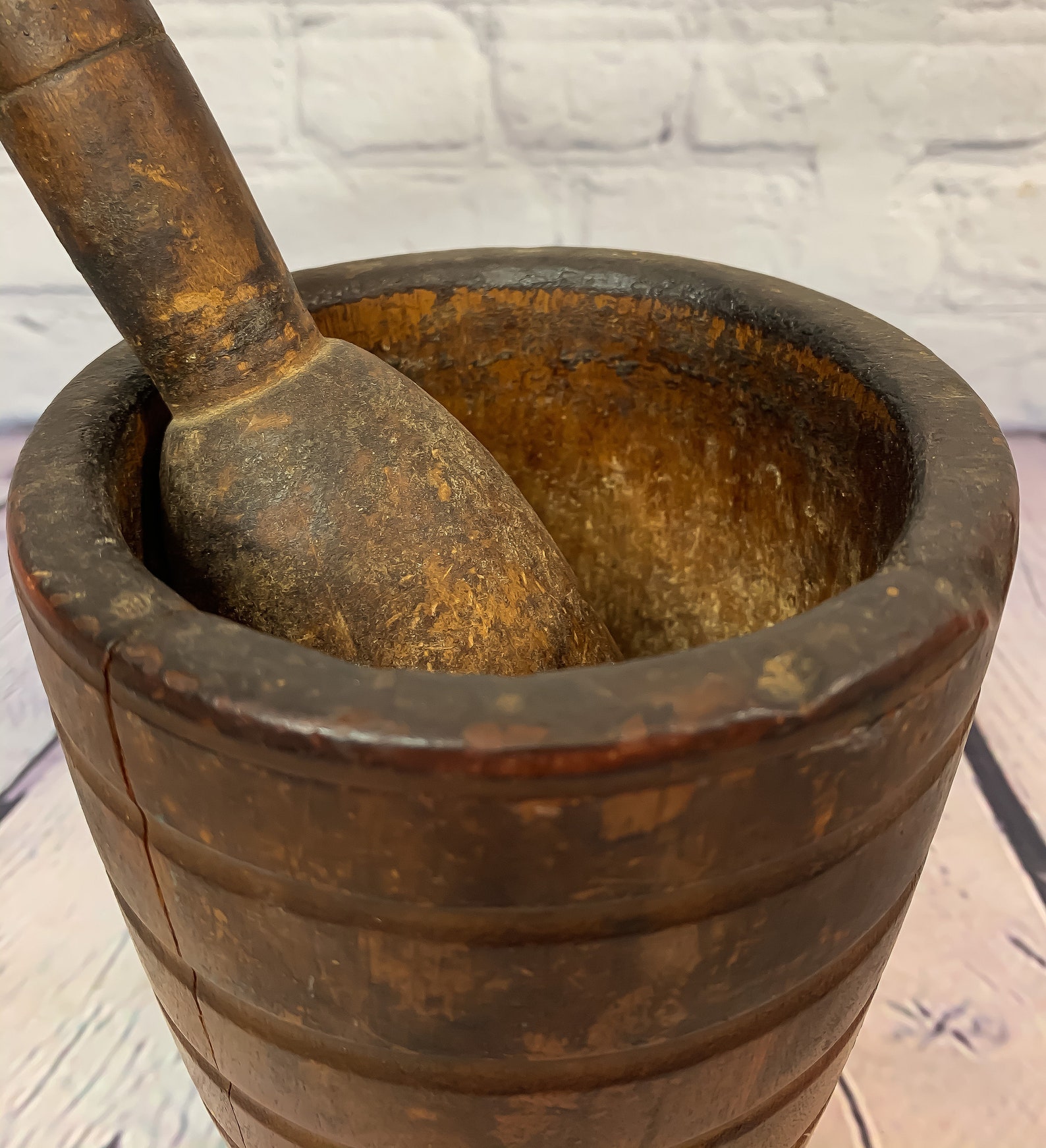 Antique Large Wooden Mortar and Pestle. North American Etsy
