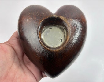 Antique 1900’s folk art carved heart with fragment mirror