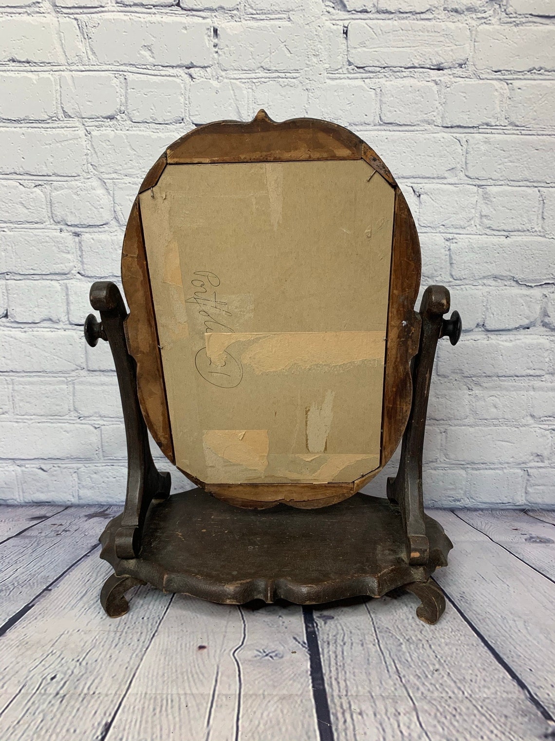 Antique Hand Carved Wooden Table Mirror Vanity Shaving Etsy