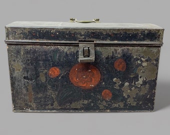 Antique Tin Document Box, painted tin box, antique lunch box, antique deed box. Chic Shack Antique
