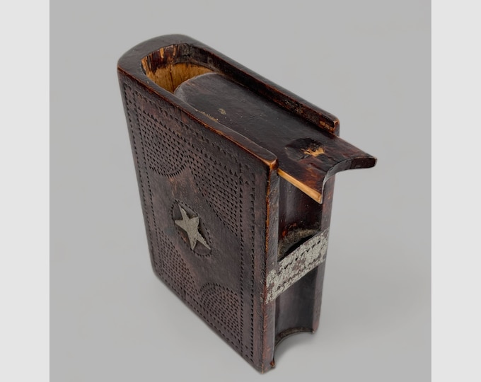 Antique Chipcarved Spruce Gum Box With Dark Patina, Book Form Box